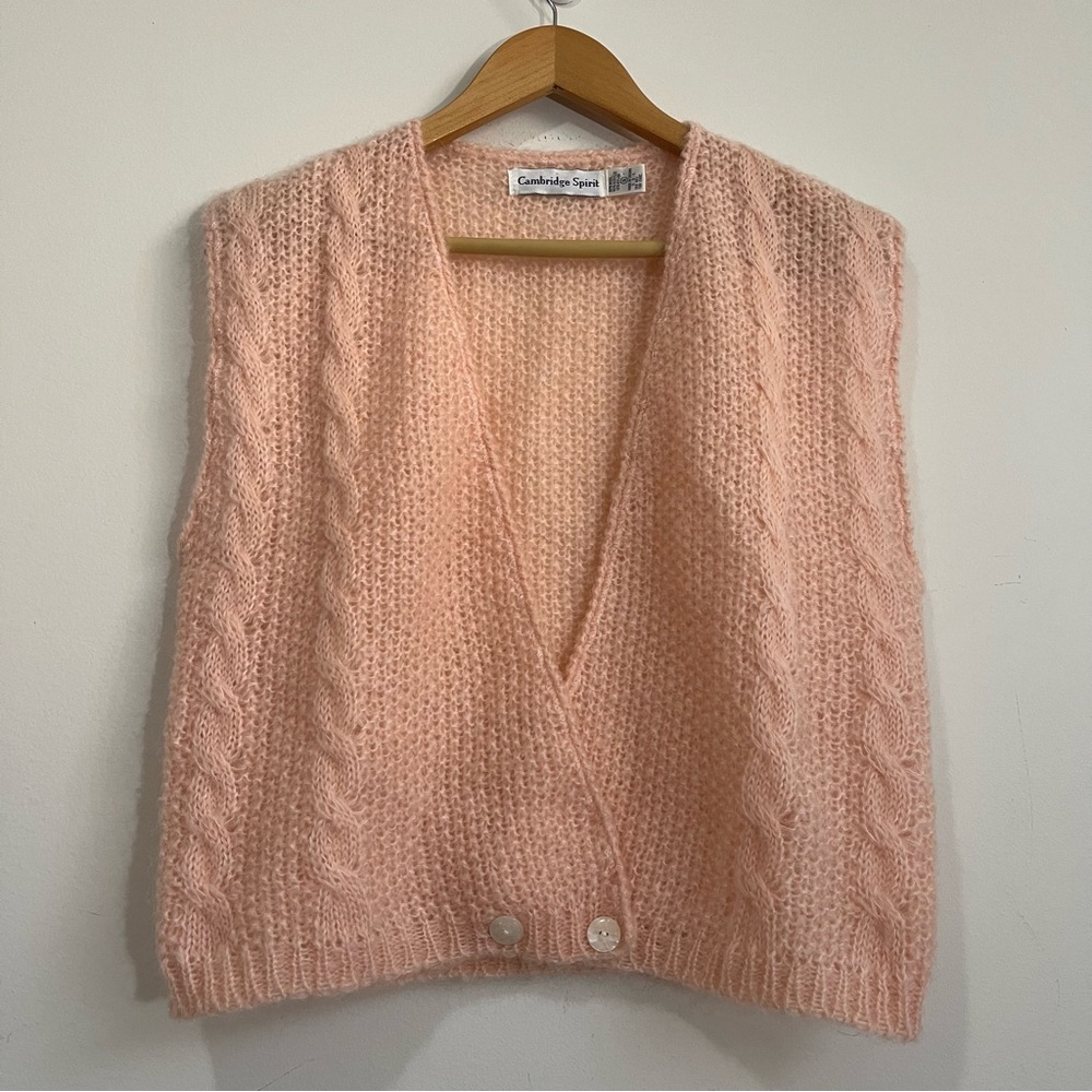 Vintage Granny Cable Knit Wool Sweater Vest S Cambridge Spirit 80s Cottage Pink